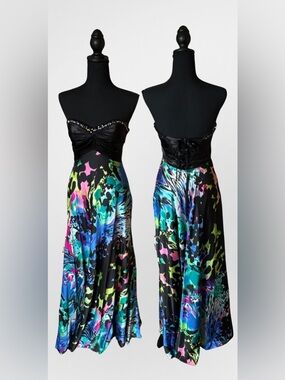 ALYCE DESIGNS strapless colorful abstract prom gown formal dress sz 4 Y2K  RARE